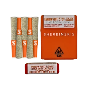 Discover Sherbinskis “Rainbow Runtz” Live Rosin Infused Pre Rolls